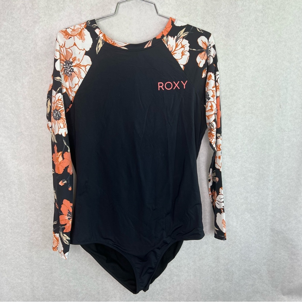 Roxy Black and Orange Floral One Piece Swimsuit